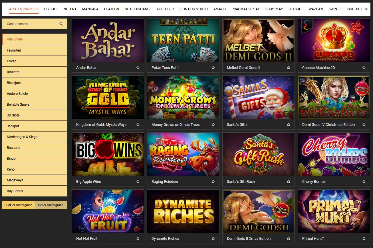 Übersicht über alle verfügbaren Casino-Spiele