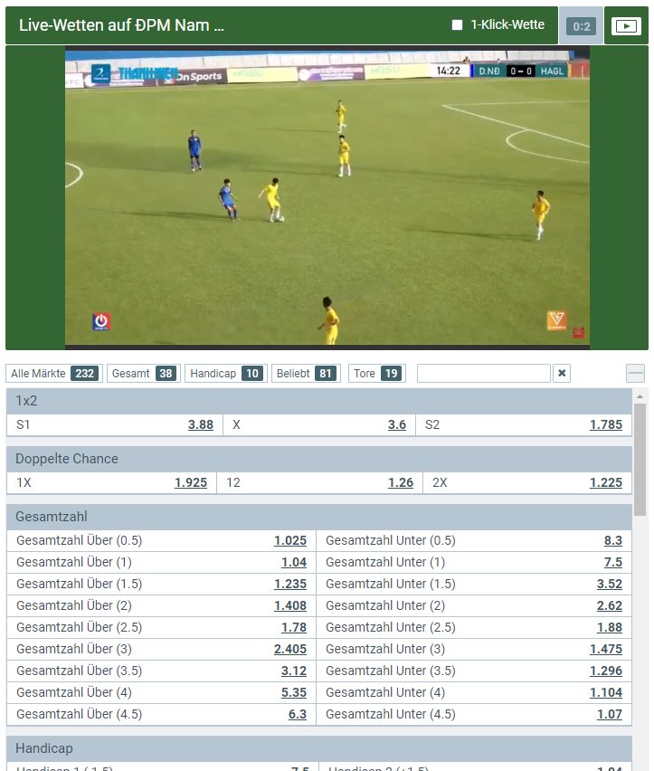 Beispiel eines Streaming Fussballspiels auf Melbet